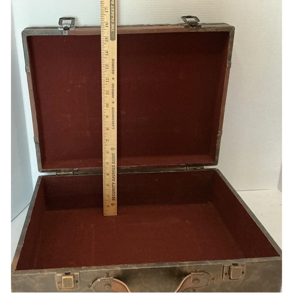 Vintage Style Cafe Storage Trunk Brown Faux Leather Patchwork Box Large